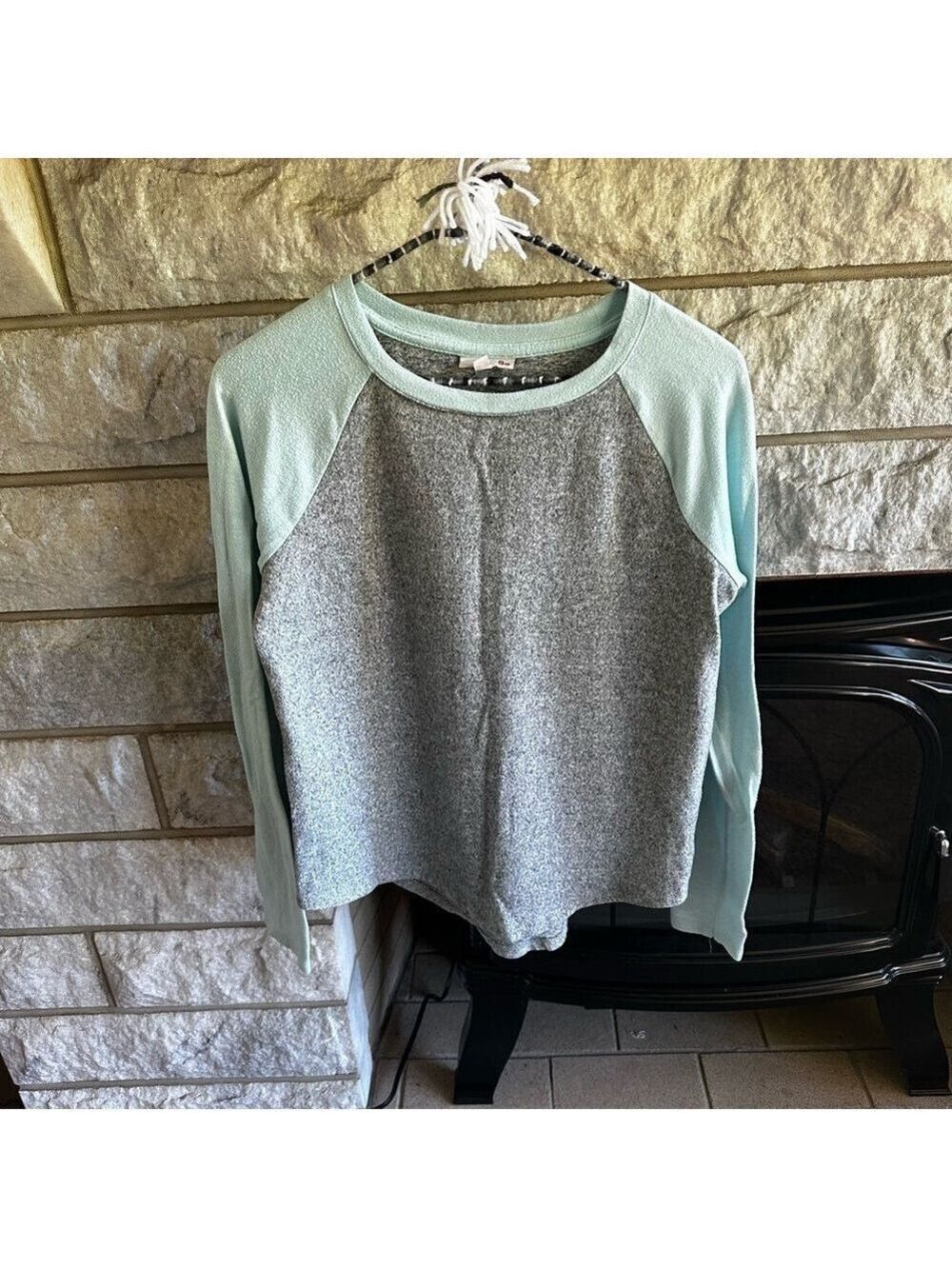 *5 for $45* SO small long sleeve henley style top gray blue